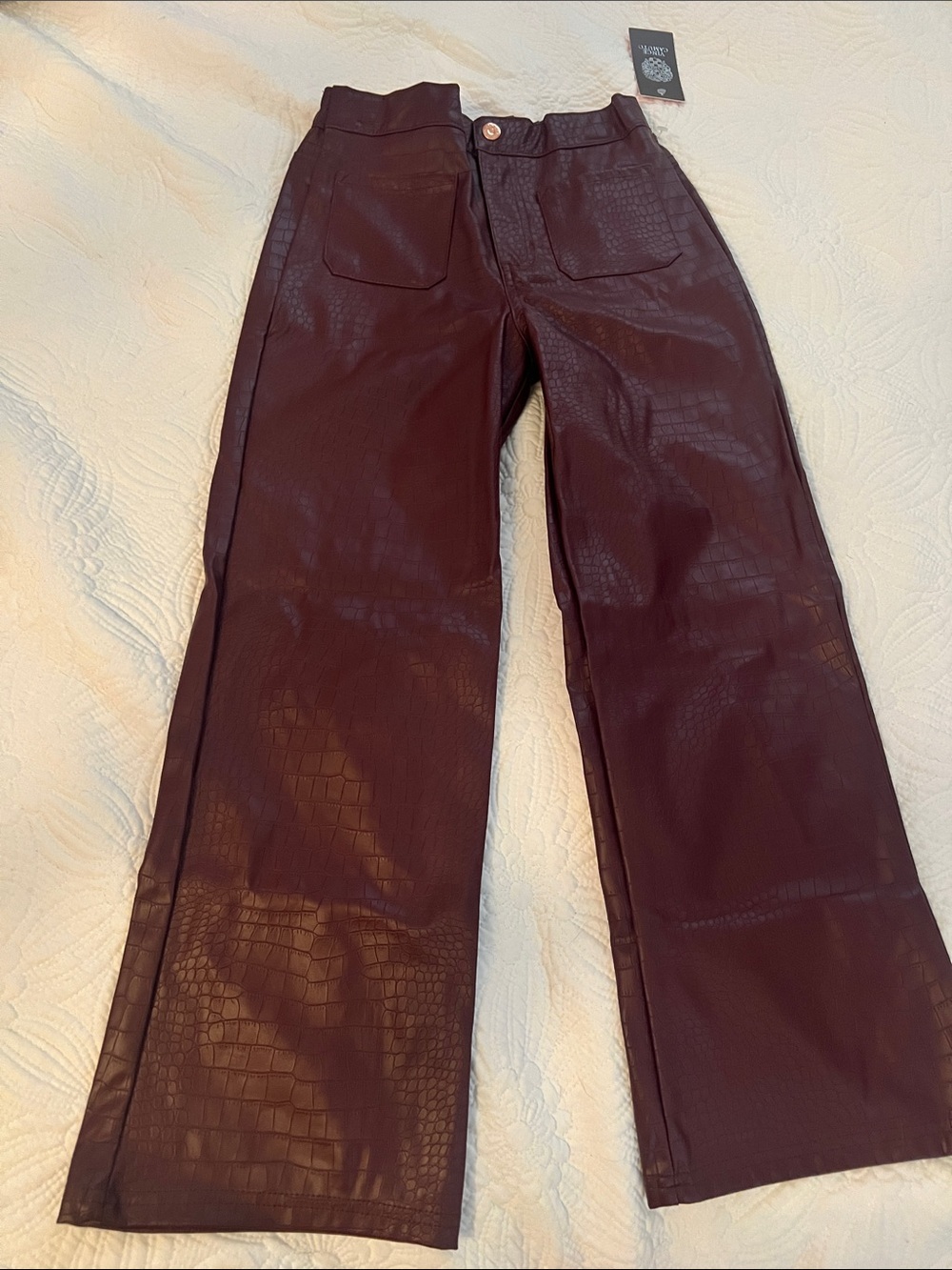 Vince Camuto Croc-Embossed Wide-Leg Pants - Burgundy